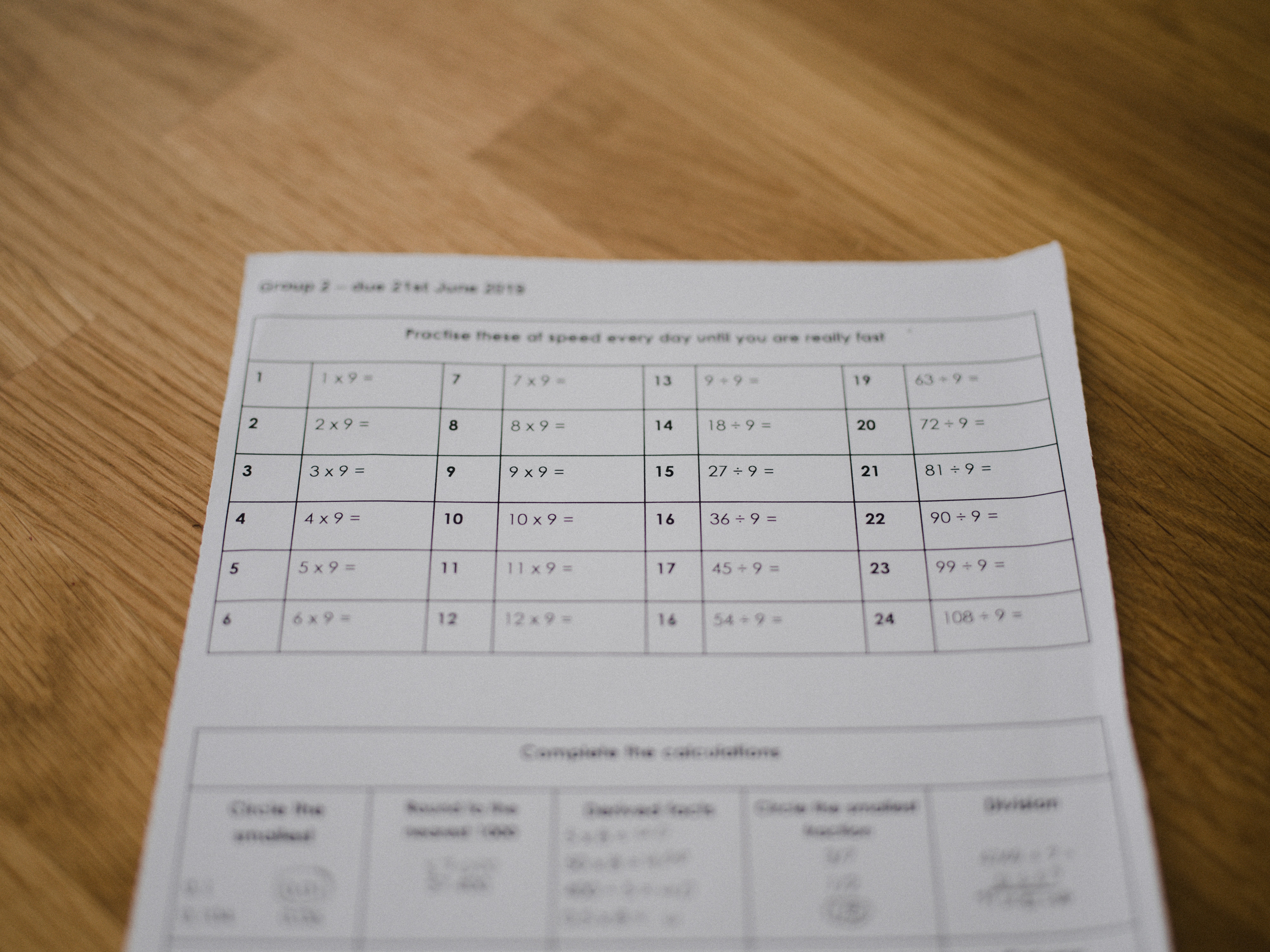 Maths homework / worksheet